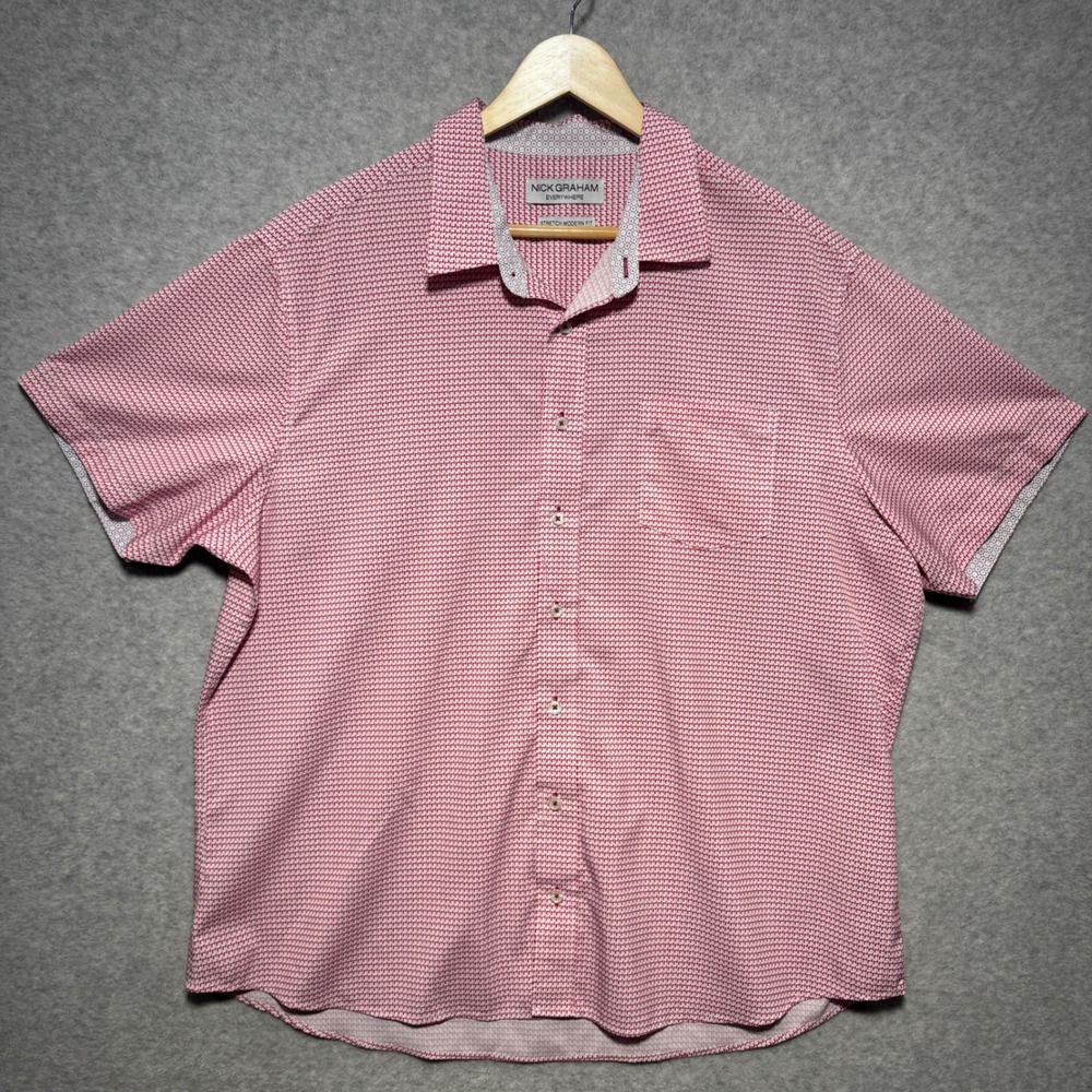 Nick Graham Everywhere Mens XXL Red White Geometric Print Short Sleeve Shirt